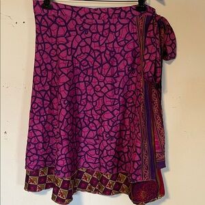 Women’s Darn Good Yarn Mini Length Goddess Sari Silk Wrap Skirt Plus sz (22-26)